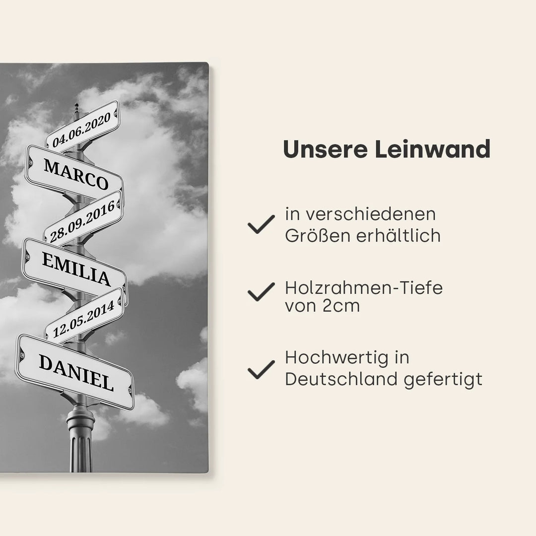 Leinwand ''Vintage Straßenschild mit Geburtsdatum'' - famwalls