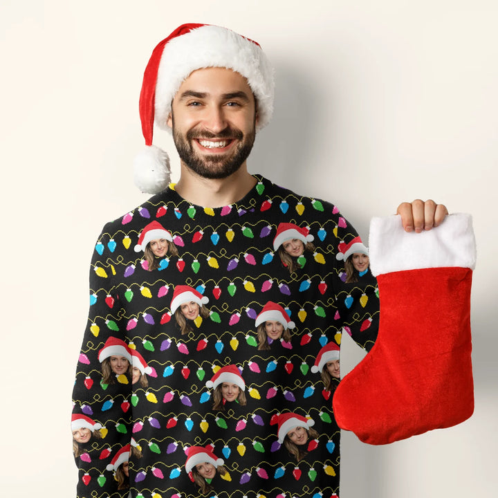 Personalisierter Ugly Christmas Sweater "Lichterkette" famwalls