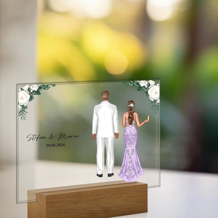 Personalisiertes Acryl-Glas ''Hochzeitspaar Blumen" famwalls