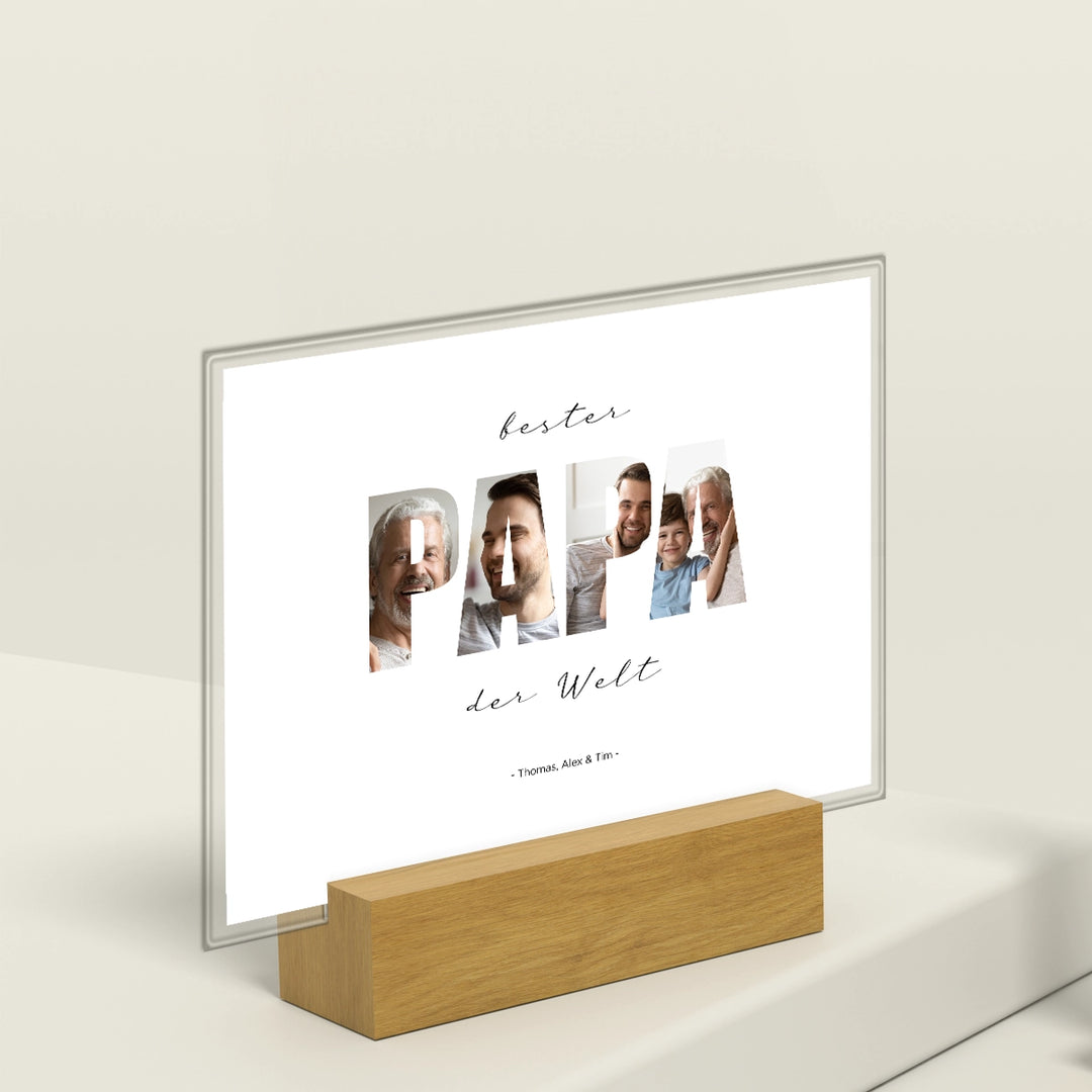 Personalisiertes Acryl-Glas "Papa Wort" mit 2 Fotos famwalls