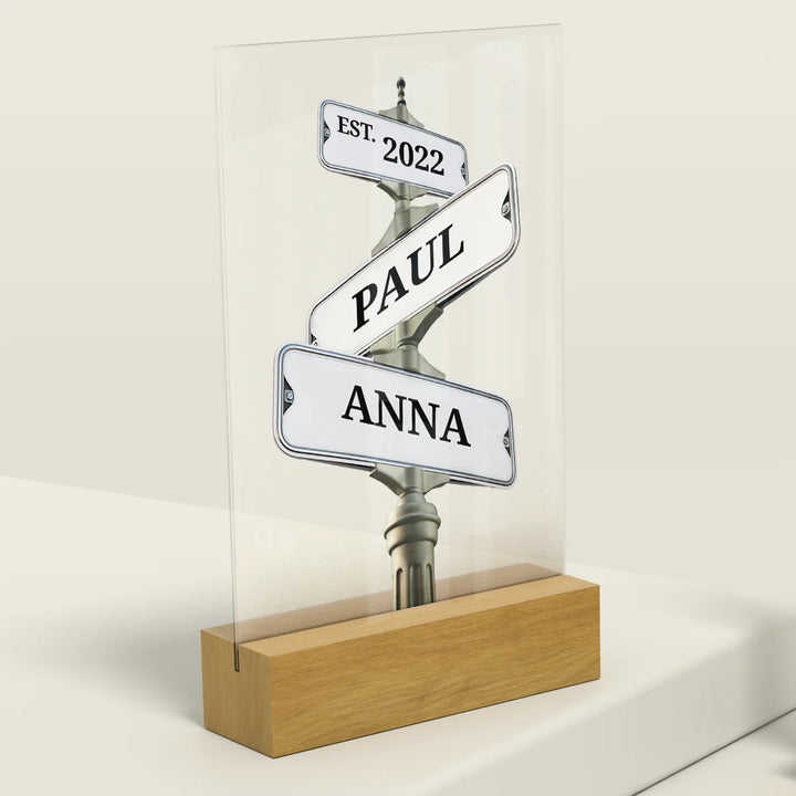 Acryl-Glas ''Vintage Straßenschild für Paare'' famwalls