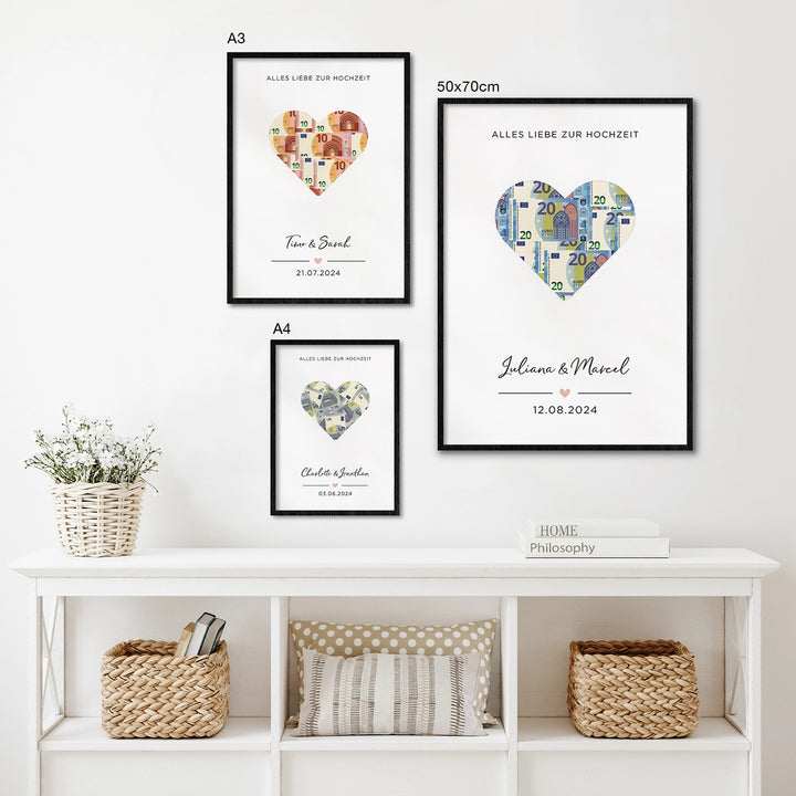 Personalisiertes Geldgeschenk zur Hochzeit "Heart" famwalls