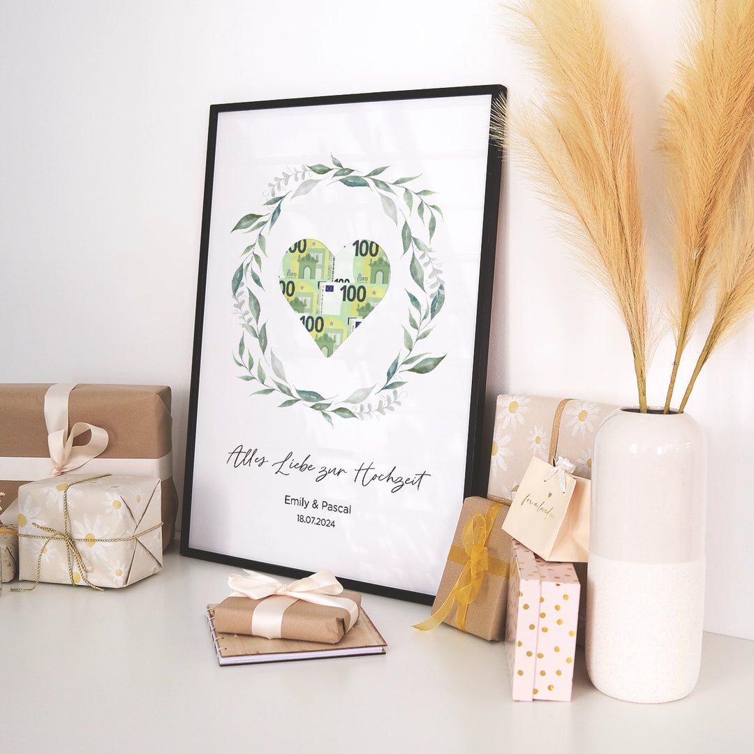 Personalisiertes Geldgeschenk zur Hochzeit "Kranz" famwalls