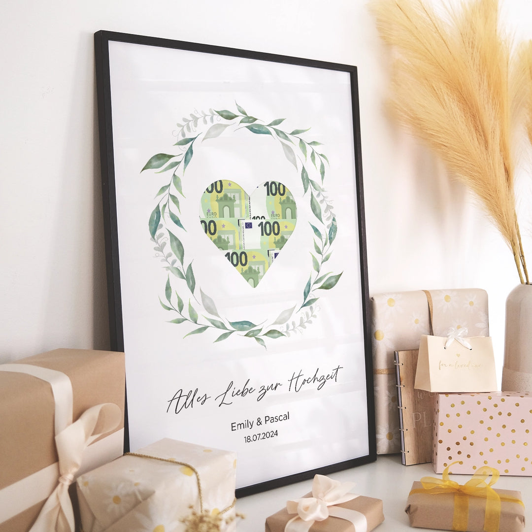 Personalisiertes Geldgeschenk zur Hochzeit "Kranz" famwalls