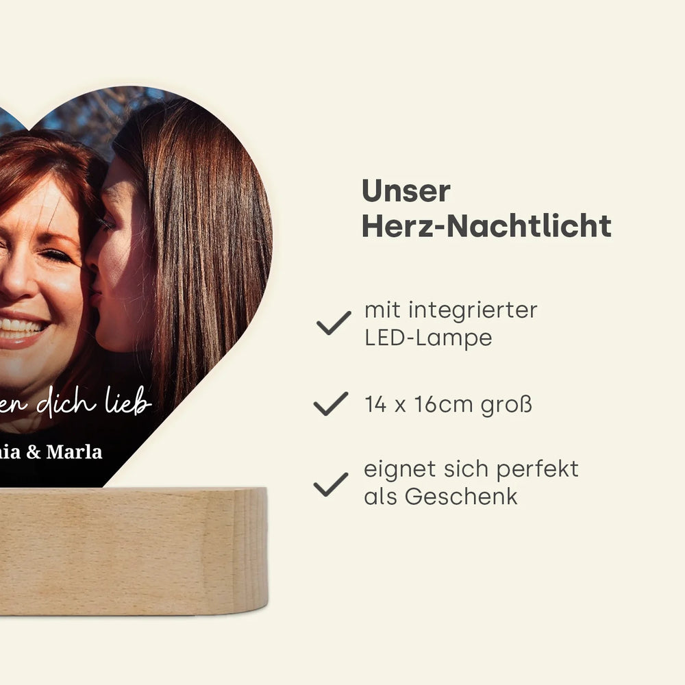 Personalisiertes Herz Acryl-Licht "Mama" | Nachtlicht, Dekolicht, Glowlight - famwalls