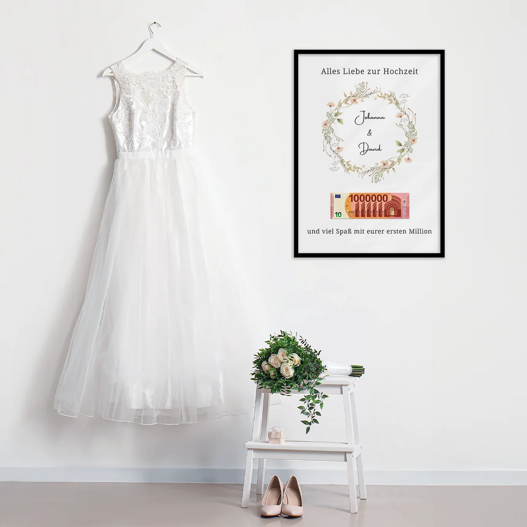 Personalisiertes Hochzeitsposter "Erste Million" Kranz famwalls