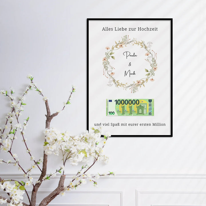 Personalisiertes Hochzeitsposter "Erste Million" Kranz famwalls