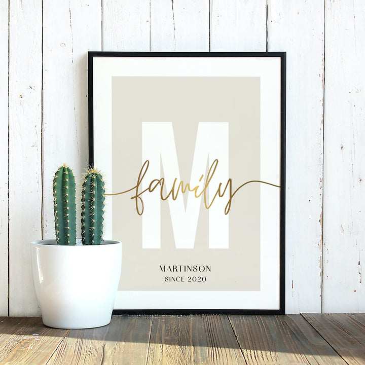 Poster "Family Letter" mit Goldschrift famwalls