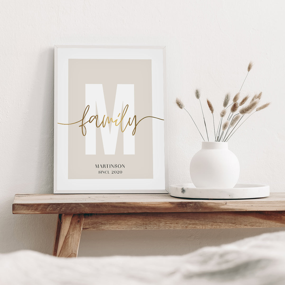 Poster "Family Letter" mit Goldschrift famwalls