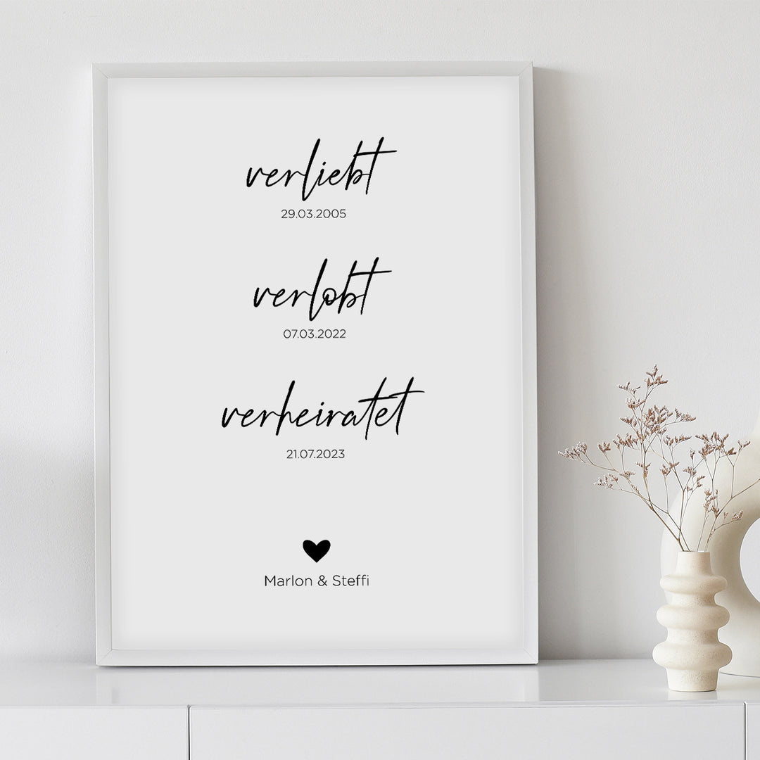 Hochzeitsposter "Verliebt, Verlobt, Verheiratet" famwalls